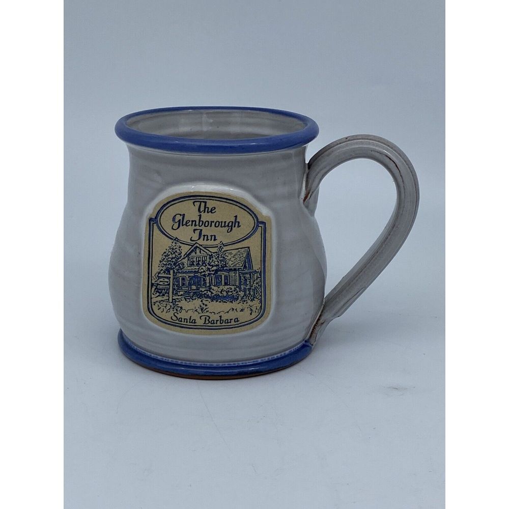 Deneen Pottery Mug The Glenborough Inn Santa Barbara Ca Blue Grey 4 inches 10 oz